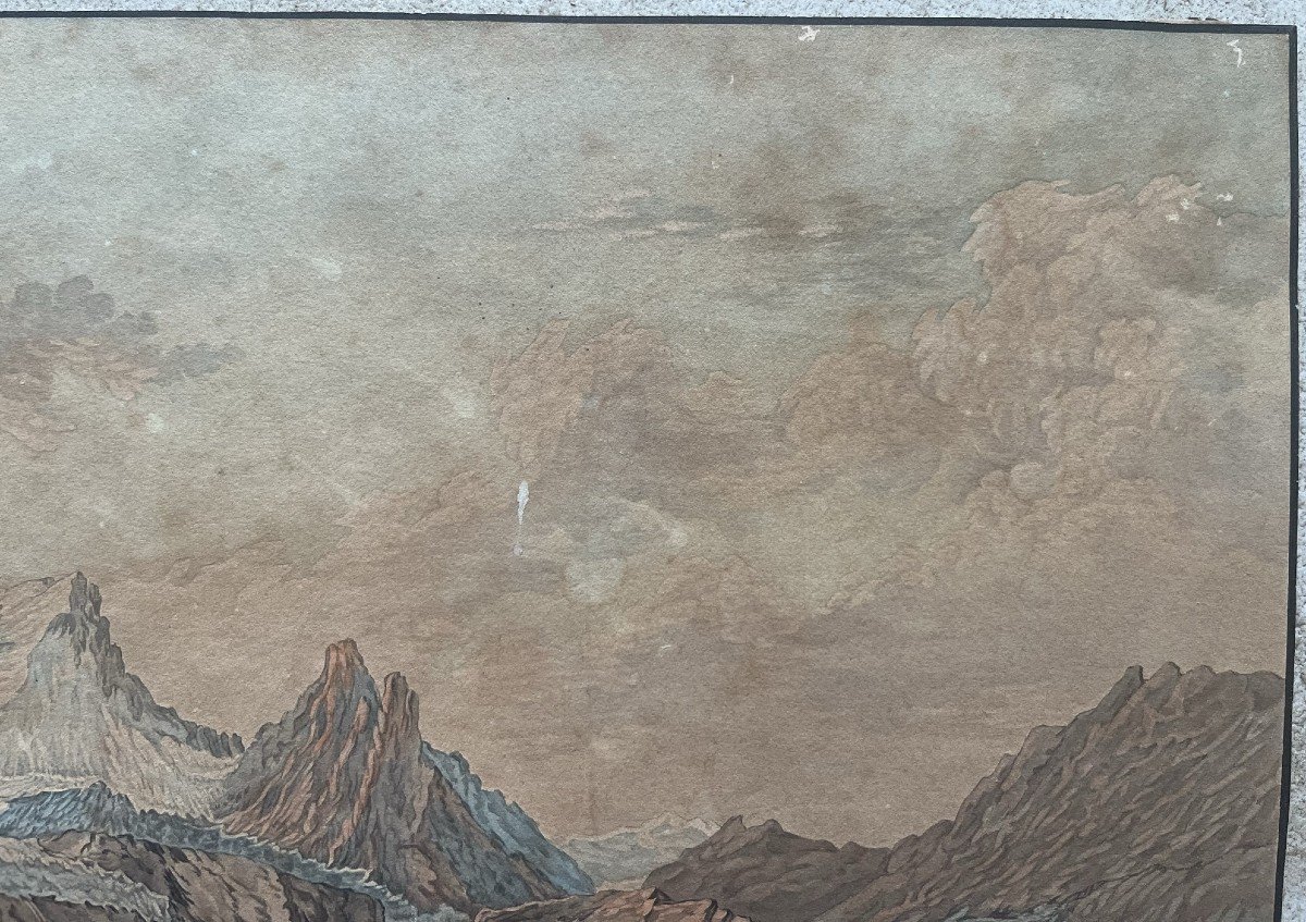 Aquarelle Fin XVIIIème - Vue Des Alpes - Ecole Suisse -photo-4