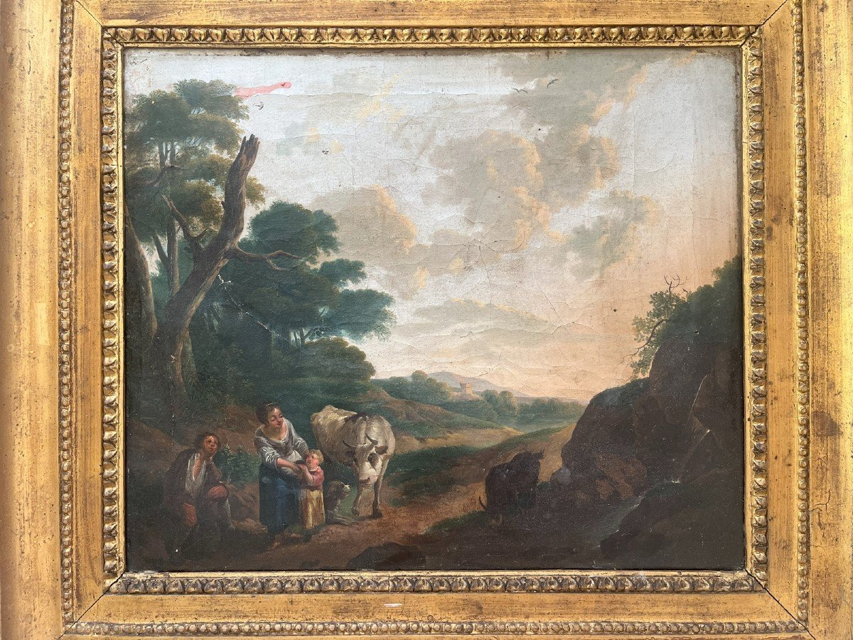 18th Century French School - Pastoral Scene - Oil On Canvas-photo-2