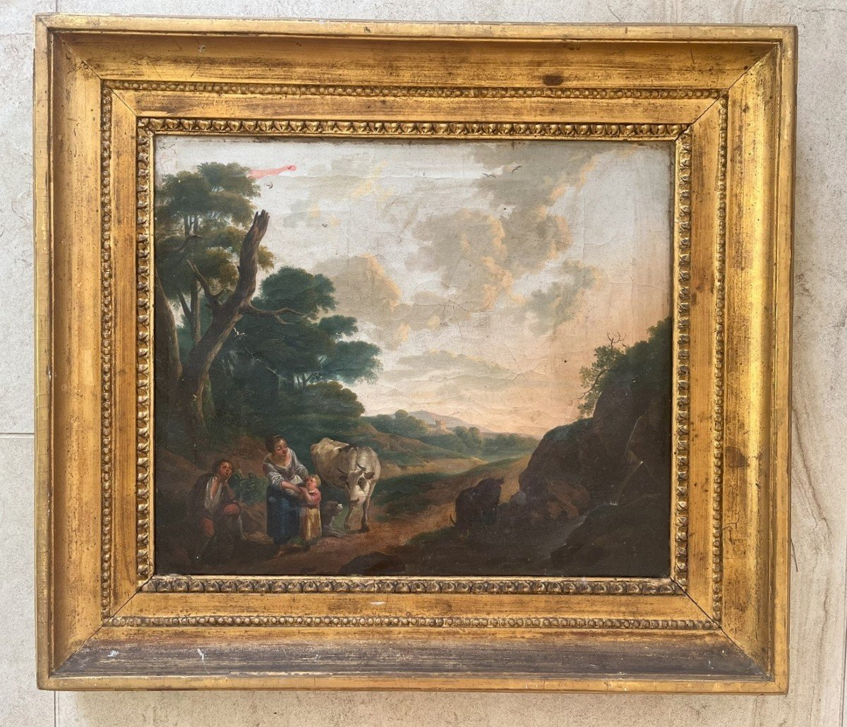 18th Century French School - Pastoral Scene - Oil On Canvas