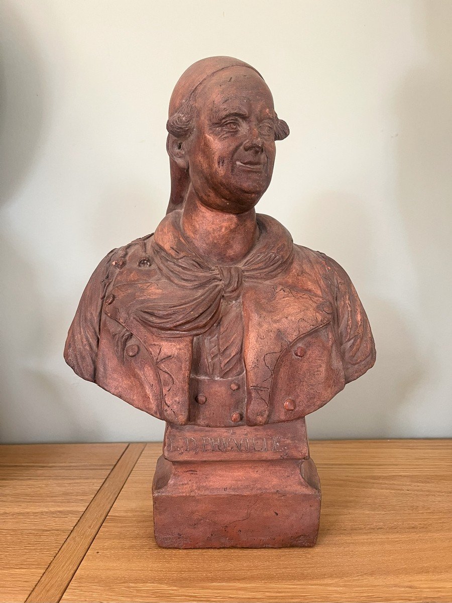 Buste En Terre-cuite XVIIIe représentant Préville - Comédie Française - Lucas de Montigny 