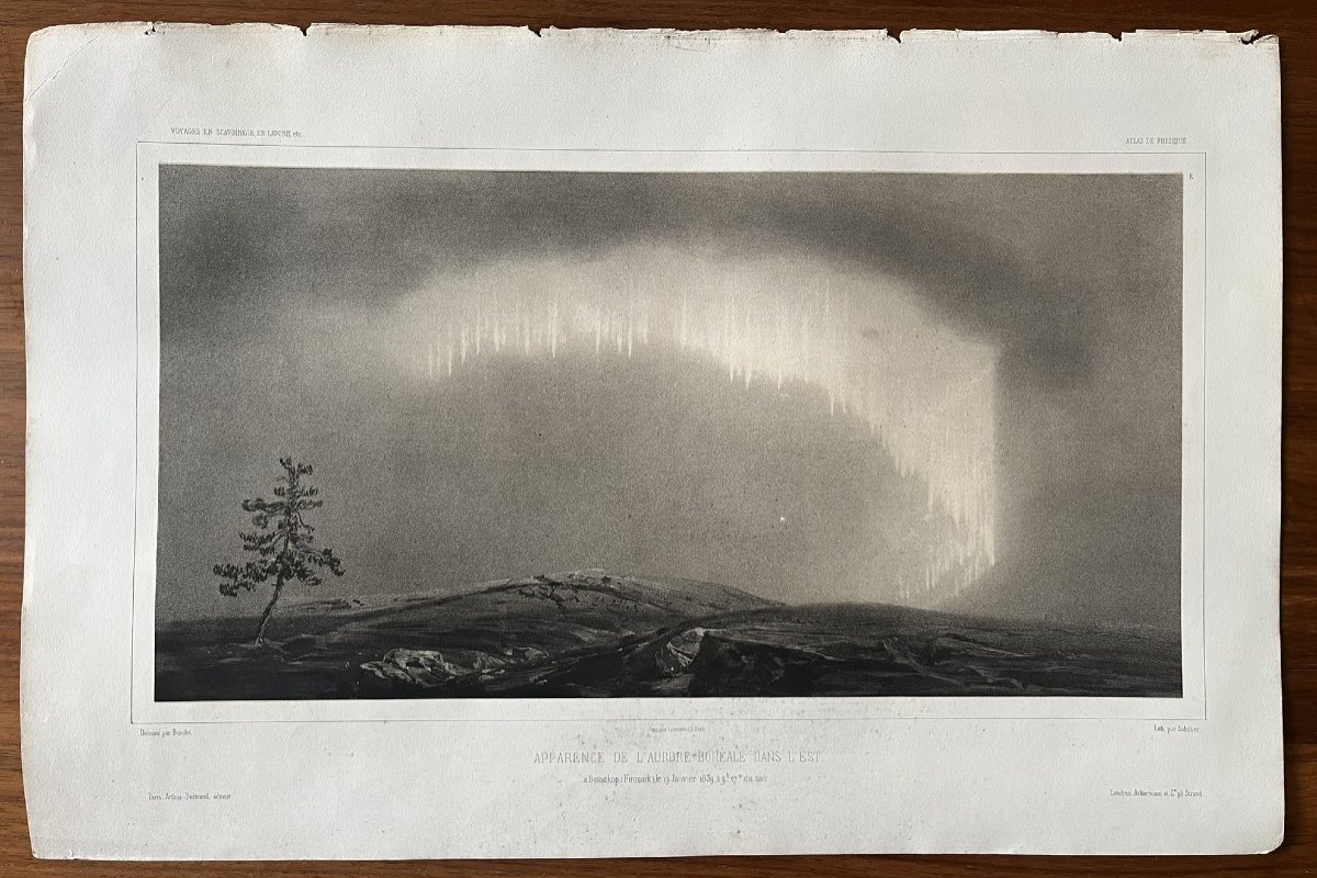 Rare Ensemble De 10 Planches Lithographiées - Aurores Boréales - Voyage En Laponie - 1840-photo-2
