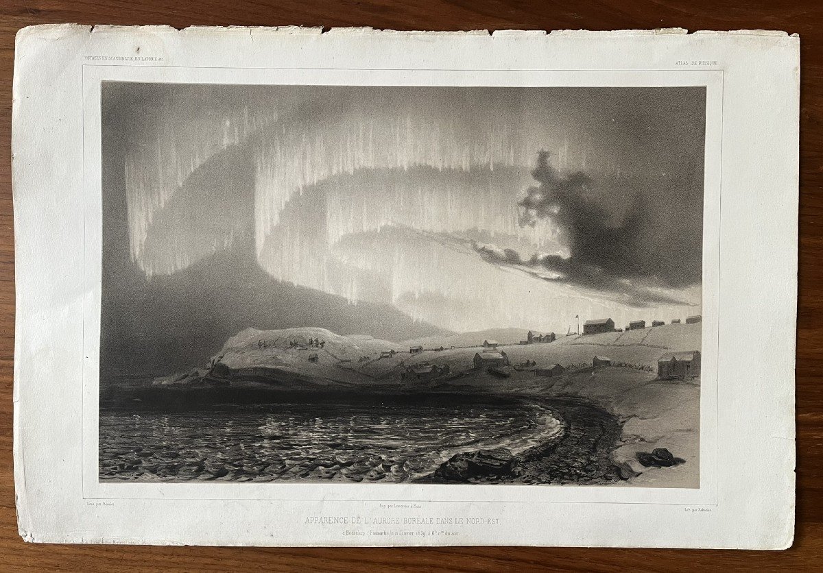 Rare Ensemble De 10 Planches Lithographiées - Aurores Boréales - Voyage En Laponie - 1840