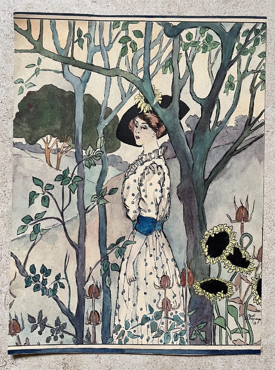 Aquarelle Originale - Projet d'Illustration - Art Nouveau - Paul Durand Dégranges - 1913