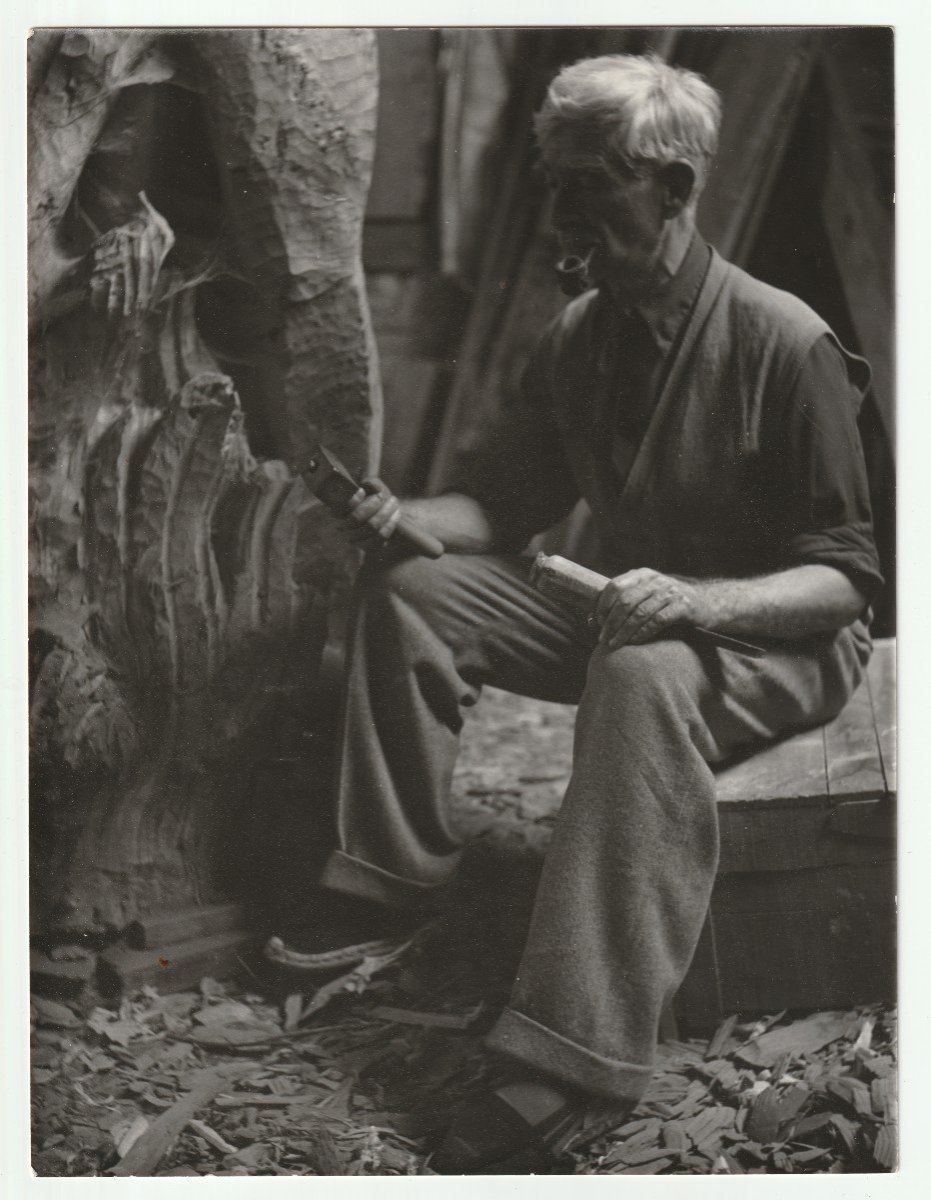 Original Film Photograph - Ossip Zadkine In His Workshop In The Lot - Circa 1950
