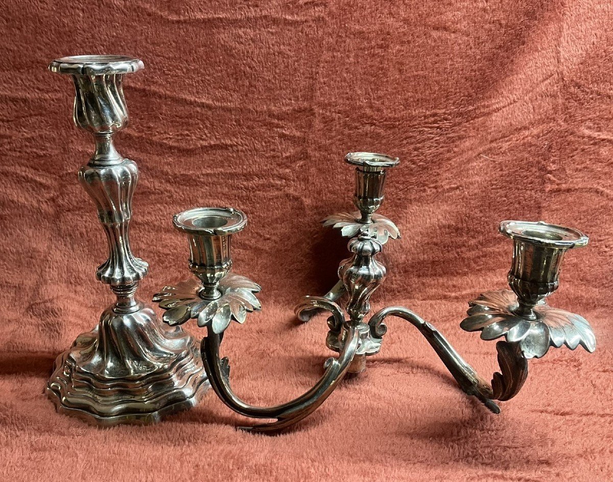 Paire De Candélabres En Bronze Argenté De Style Louis XV -photo-1