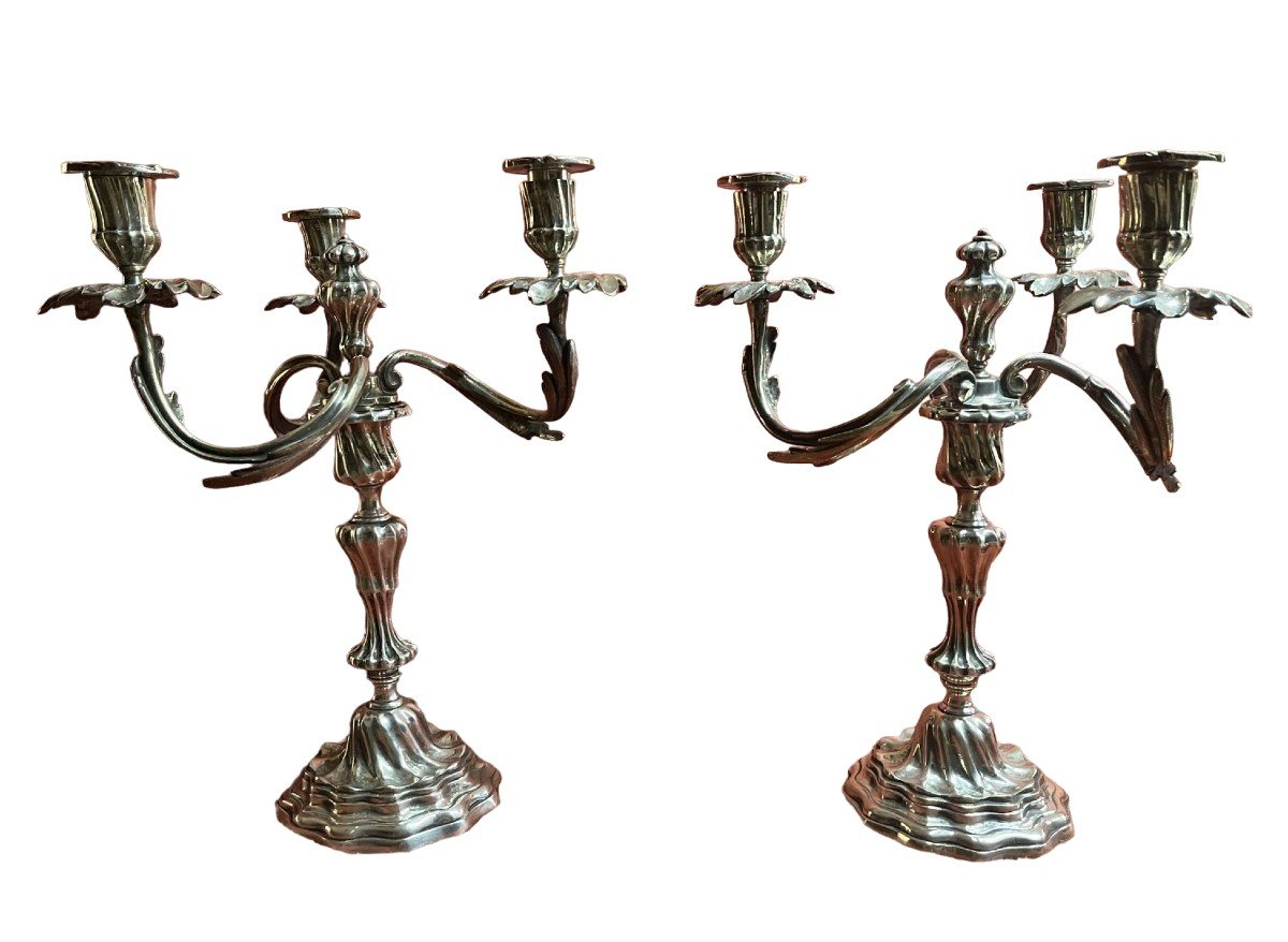 Pair Of Louis XV Style Silver Bronze Candelabra 