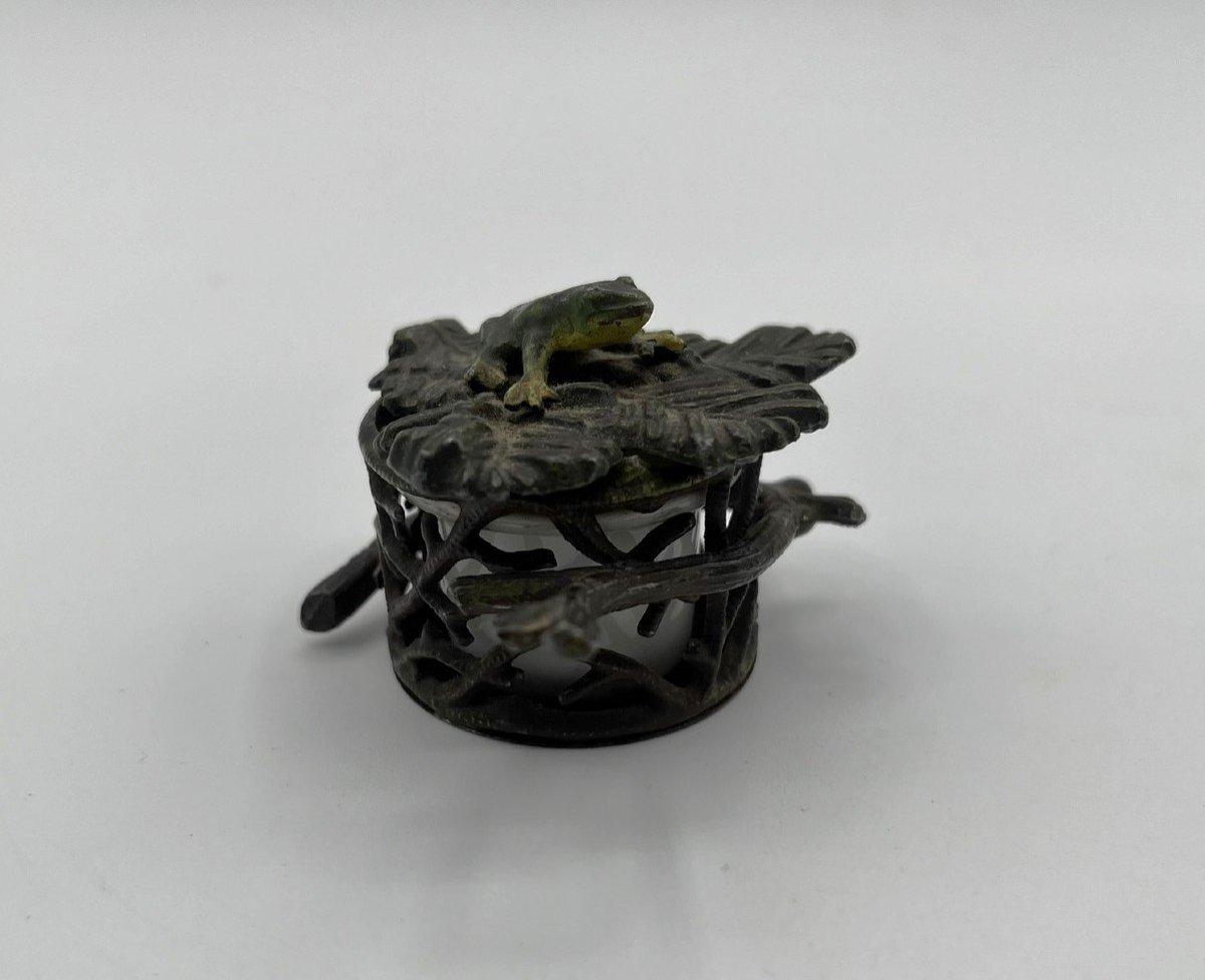 Plomb de Nuremberg - Encrier - Grenouille sur une Feuille - Circa 1900-photo-2
