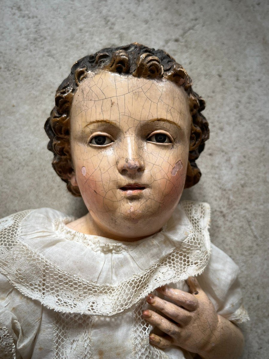 Enfant Jésus En Bois Polychrome Du XVIIIème - Italie -photo-3