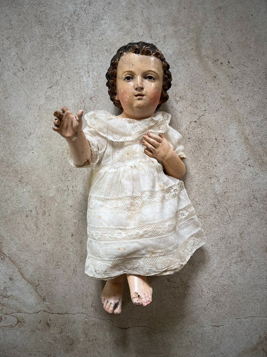 Enfant Jésus En Bois Polychrome Du XVIIIème - Italie 