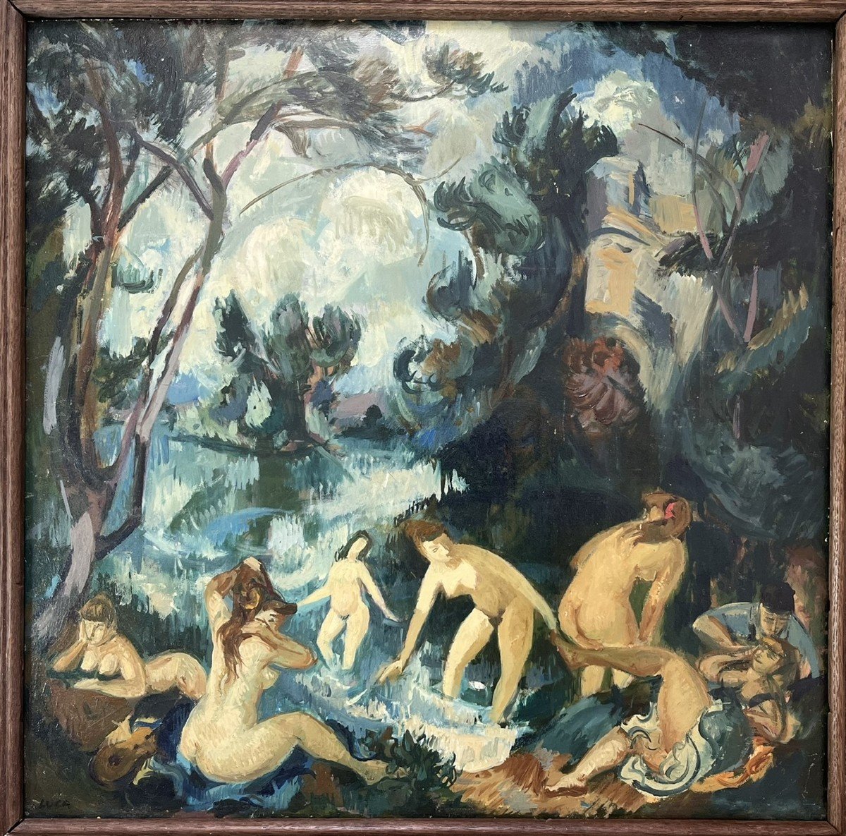 Pierre Robert Lucas - Huile Sur Isorel - Circa 1940 - Scène De Baignade -photo-2