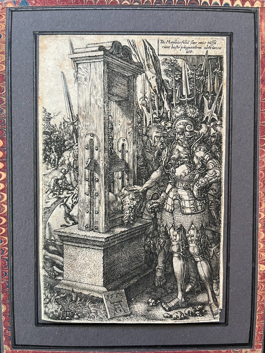 Gravure XVIème Originale Par Heinrich Aldegrever - Titus Manlius - Guillotine - 1553-photo-3
