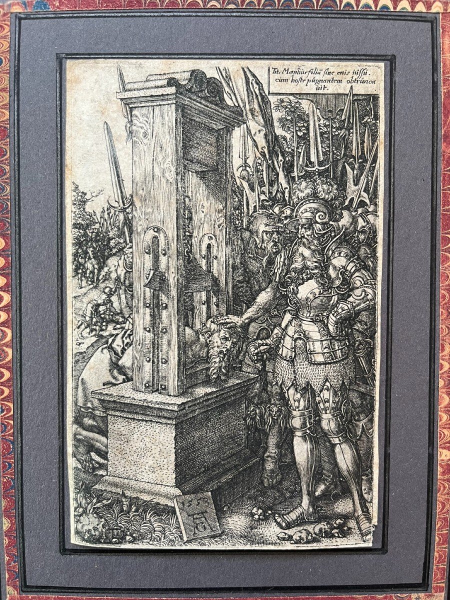 Original 16th Century Engraving By Heinrich Aldegrever - Titus Manlius - Guillotine - 1553-photo-3