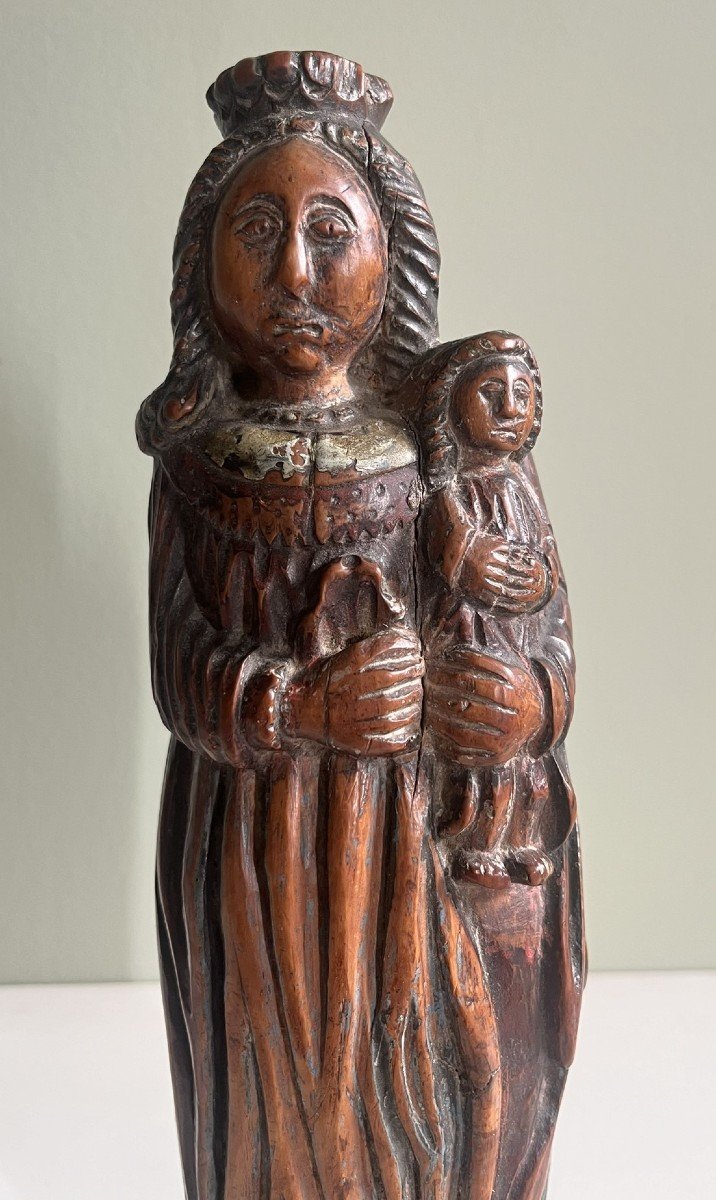 Sculpture En Buis Du XVe Siècle - Vierge A l'Enfant - Vierge de Niche-photo-2