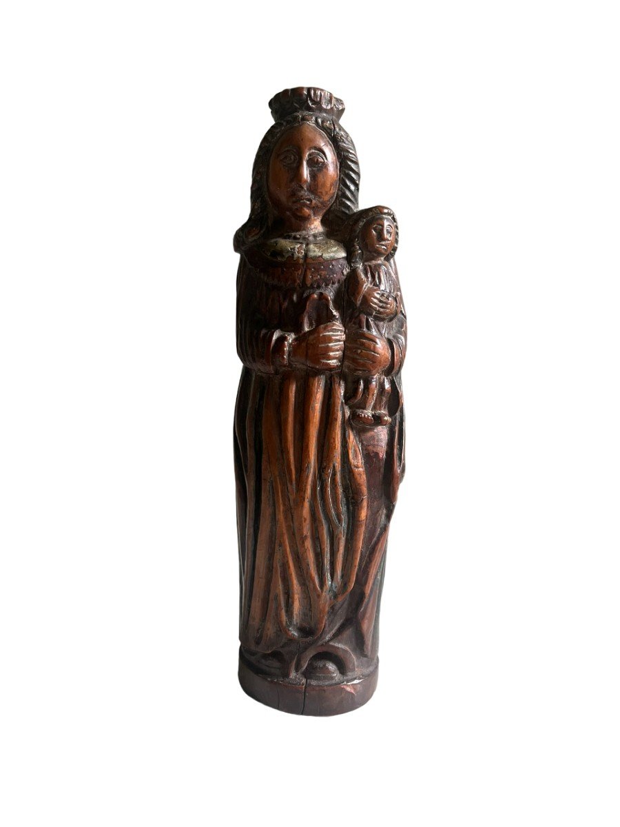 Sculpture En Buis Du XVe Siècle - Vierge A l'Enfant - Vierge de Niche