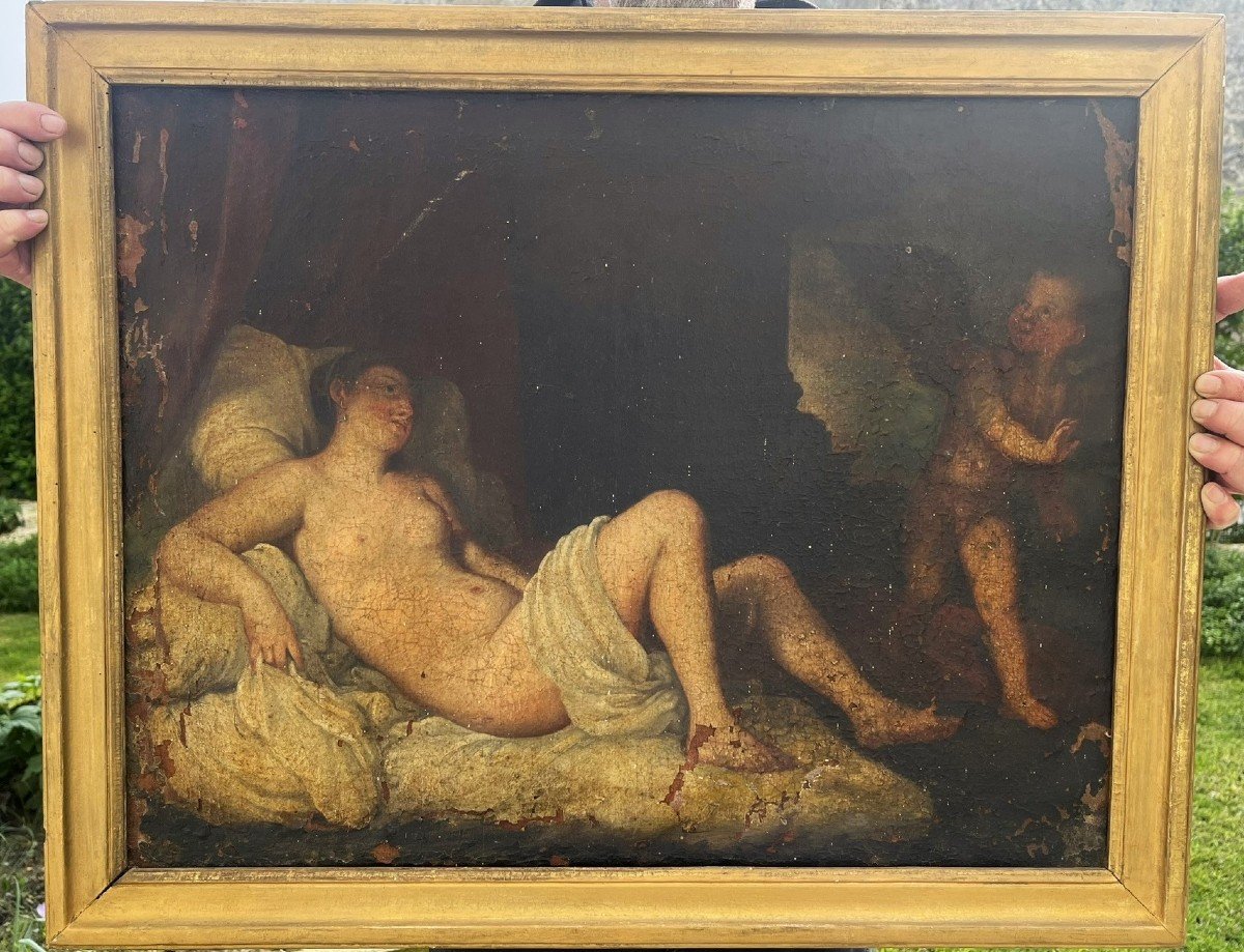 After Titian - Danaé - Oil On Canvas 17th Century - To Be Restored 