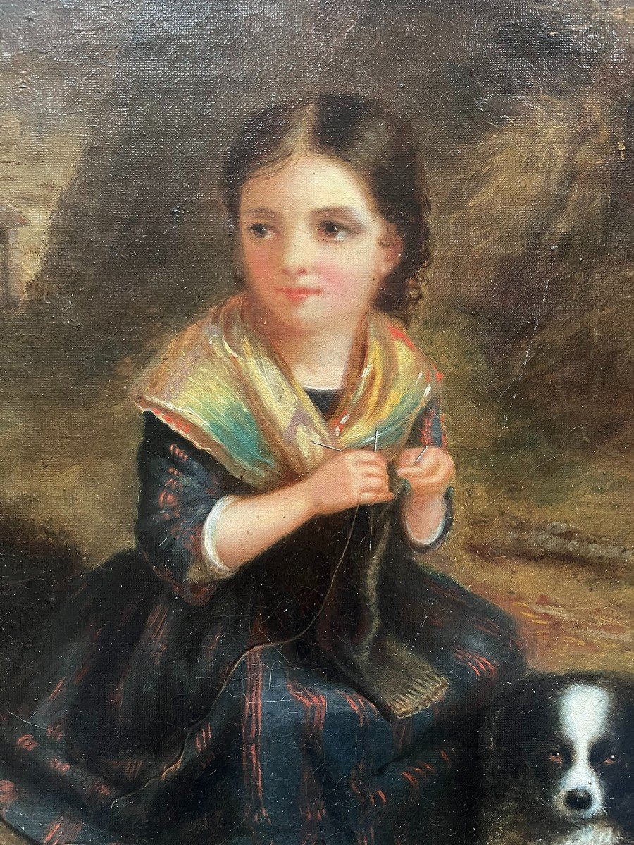 Oil On Canvas 19th Century - Enfantina - Little Girl And Her Dog - Léontine Berton - 1855-photo-3