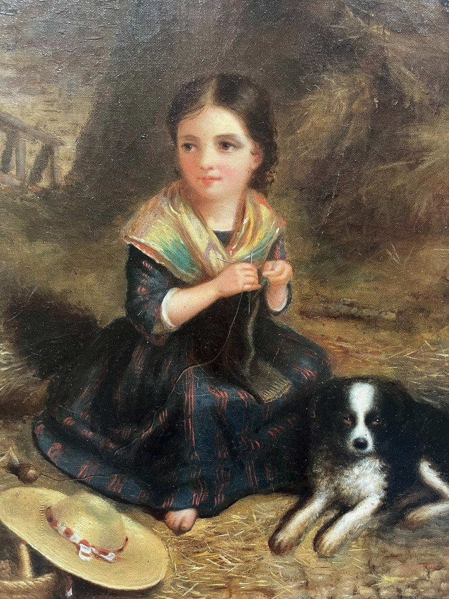 Oil On Canvas 19th Century - Enfantina - Little Girl And Her Dog - Léontine Berton - 1855-photo-4