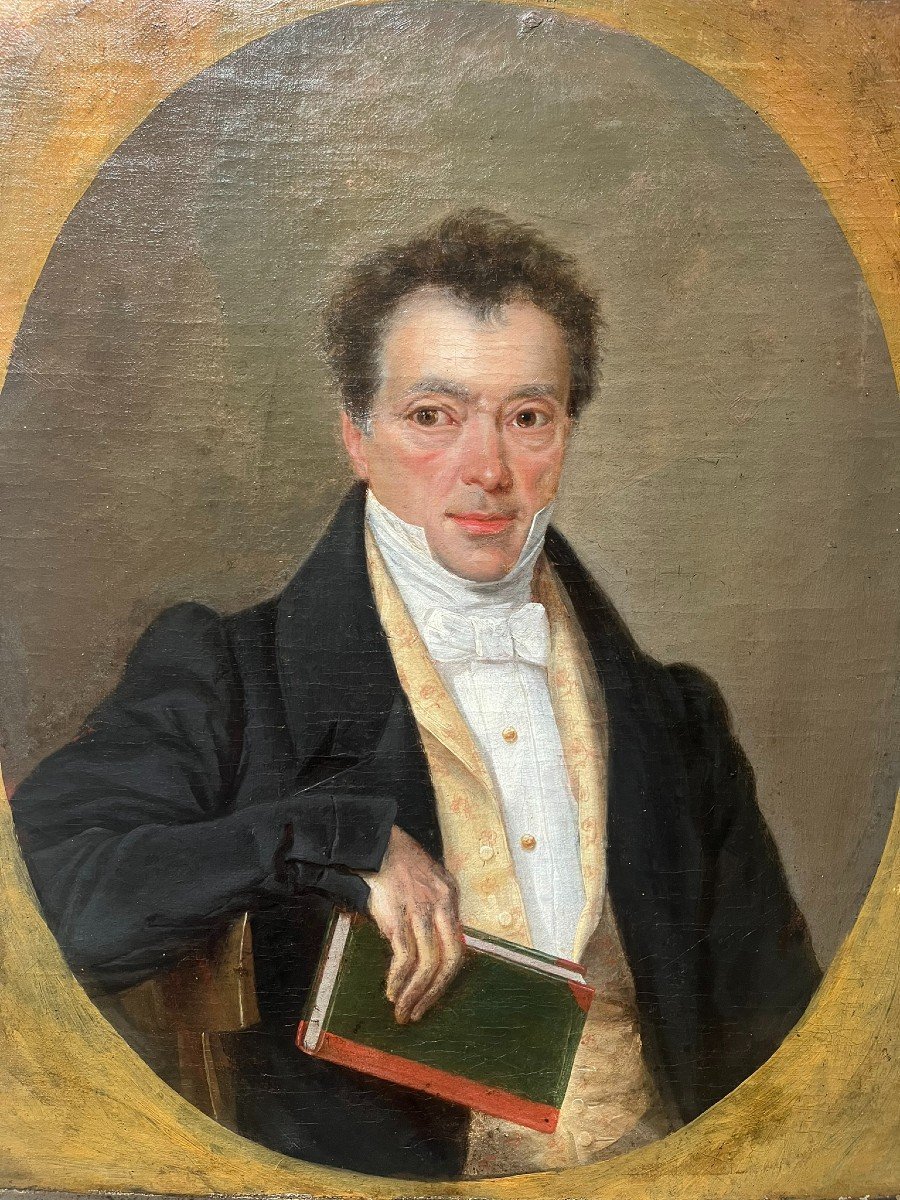 Ecole Française XIXème - Portrait d'Homme Au Livre Vers 1830 - Huile Sur Toile-photo-2