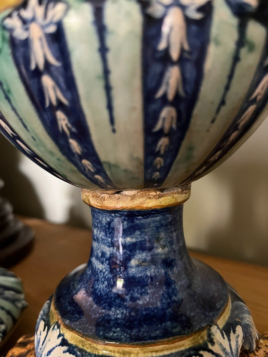 Paire De Grands Vases Pots Couverts Majolique Italienne XIXème -photo-3