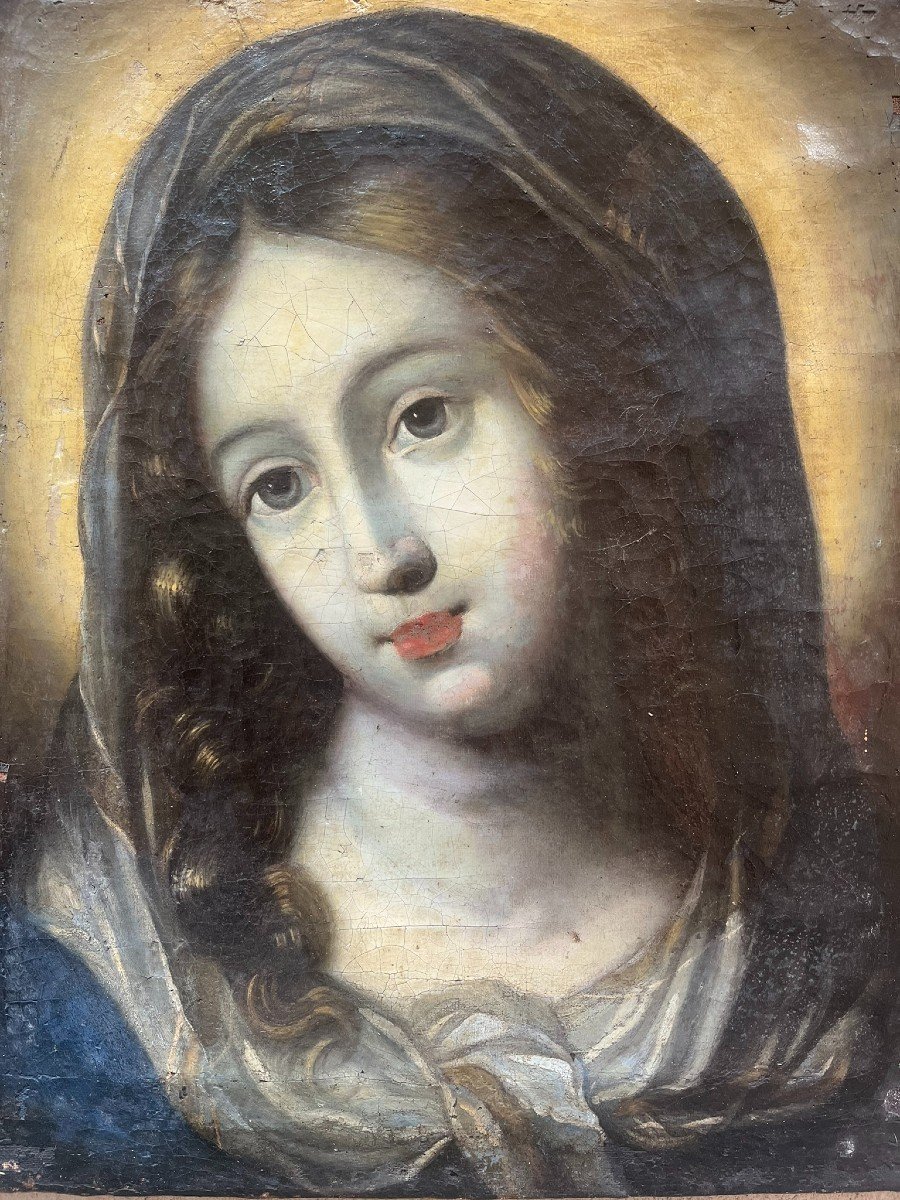 Huile Sur Toile XVIII / XIXème - Portrait De La Vierge - Amérique Du Sud-photo-2
