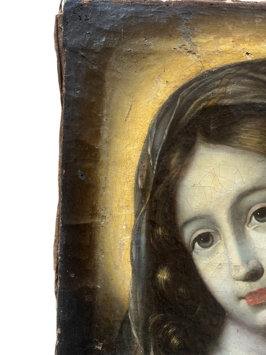 Huile Sur Toile XVIII / XIXème - Portrait De La Vierge - Amérique Du Sud-photo-3