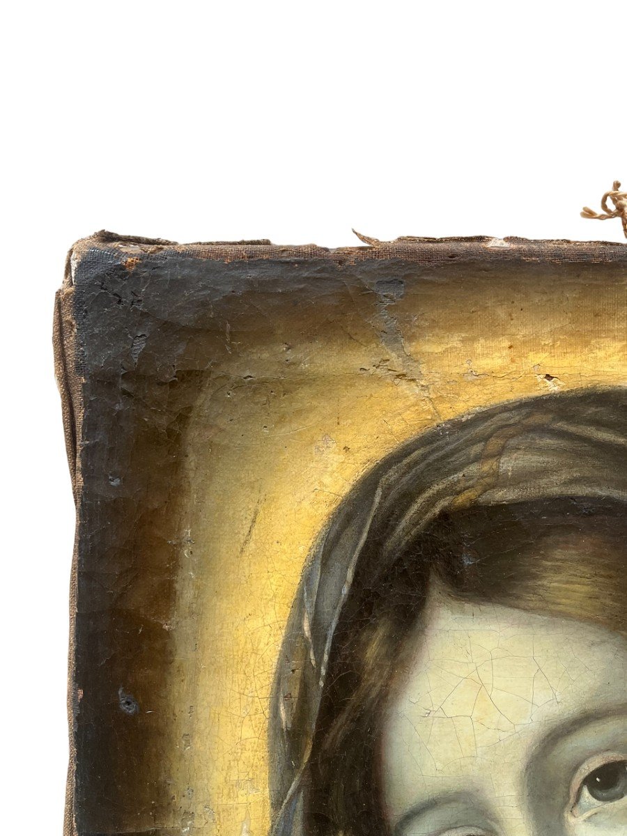 Huile Sur Toile XVIII / XIXème - Portrait De La Vierge - Amérique Du Sud-photo-4