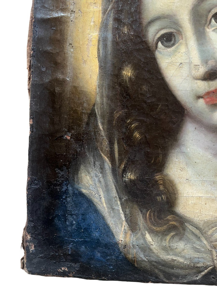 Huile Sur Toile XVIII / XIXème - Portrait De La Vierge - Amérique Du Sud-photo-4