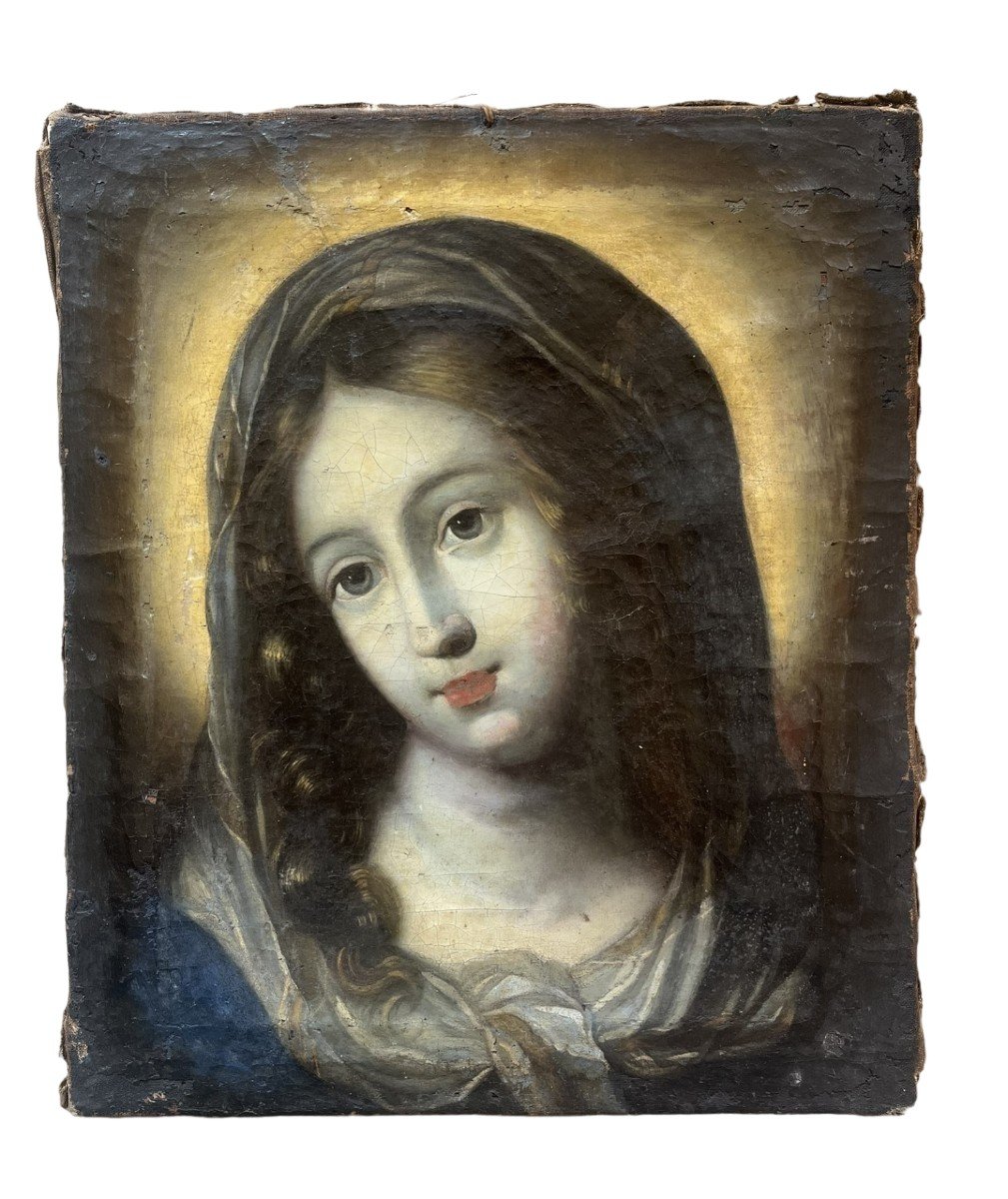 Huile Sur Toile XVIII / XIXème - Portrait De La Vierge - Amérique Du Sud