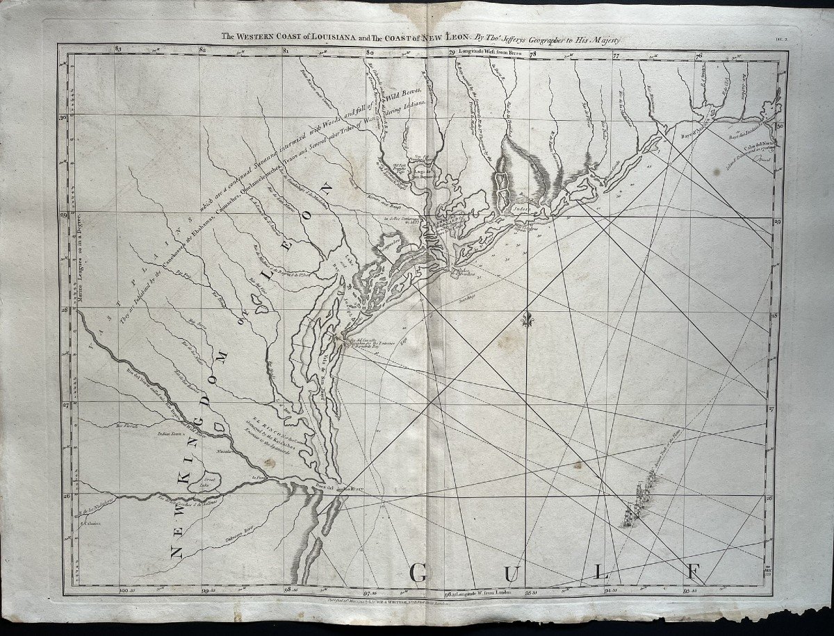 Large 18th Century Map Of Texas - Coast Of Louisiana And The Coast Of New Leon - T. Jefferys-photo-2