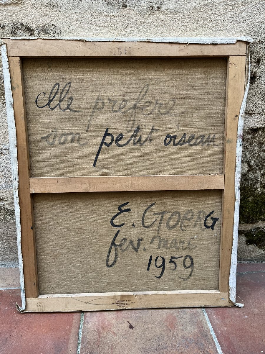 Édouard Goerg - Huile sur Toile - Elle Préfère son Petit Oiseau - 1959-photo-3