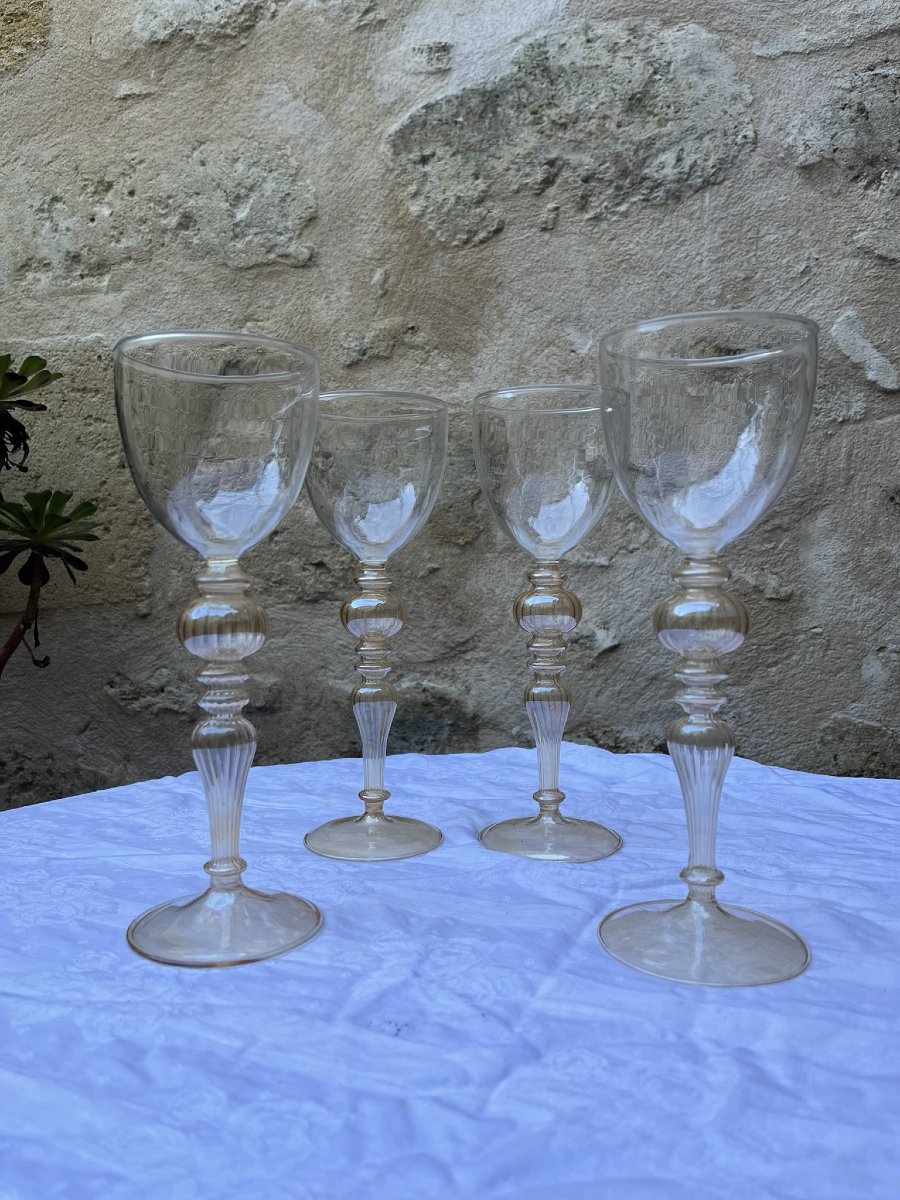 Four Large Wine Glasses - Murano Blown Glass - Venice -photo-2
