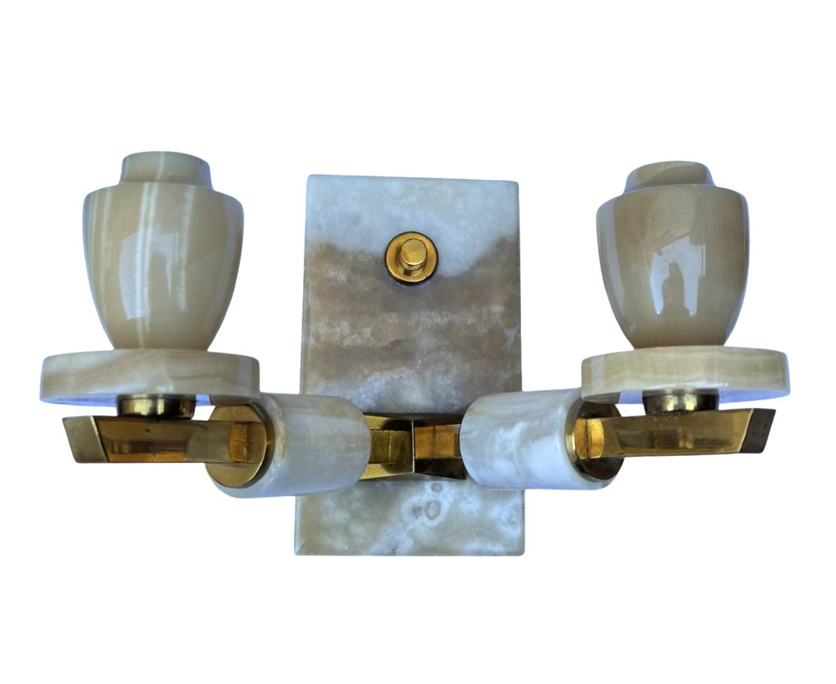 Paire d'Applique en onyx et métal doré - Mid Century - Circa 1950-photo-2