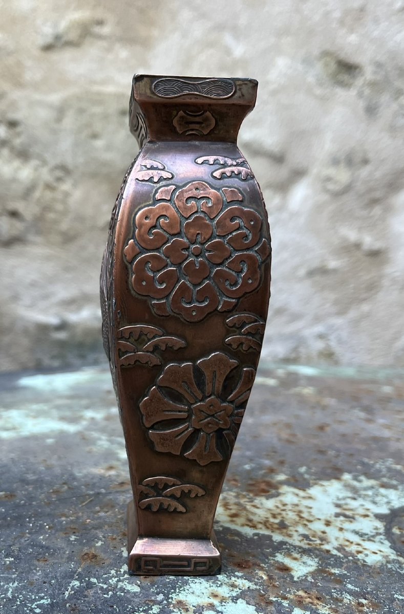 Vase en Cuivre - Japon - Epoque Meiji - Décor de Faisan et Fleurs-photo-4