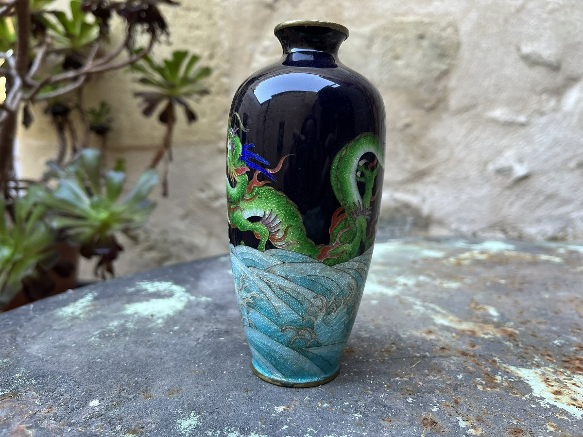 Ginbari Cloisonné Enamel Vase - Dragon - Japan - Meiji Period-photo-2