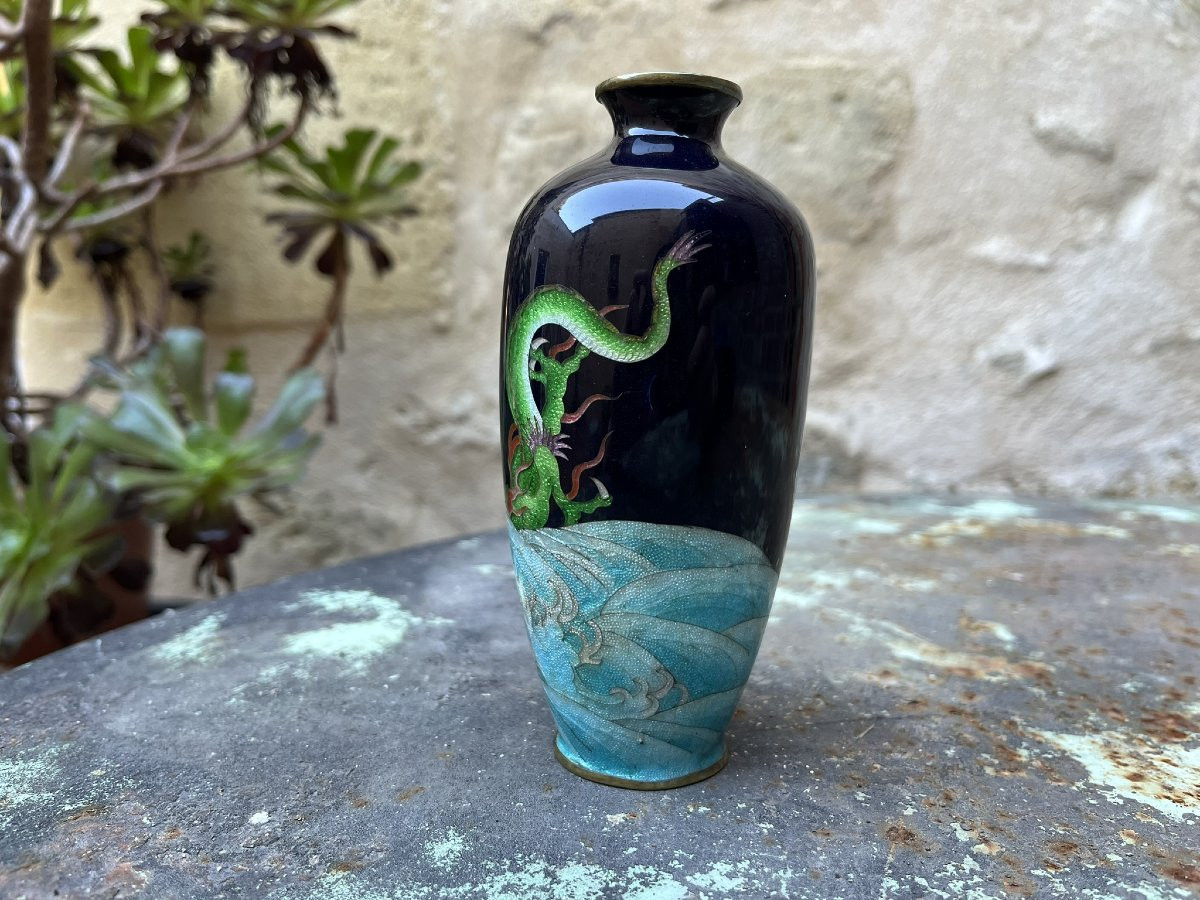 Ginbari Cloisonné Enamel Vase - Dragon - Japan - Meiji Period-photo-3