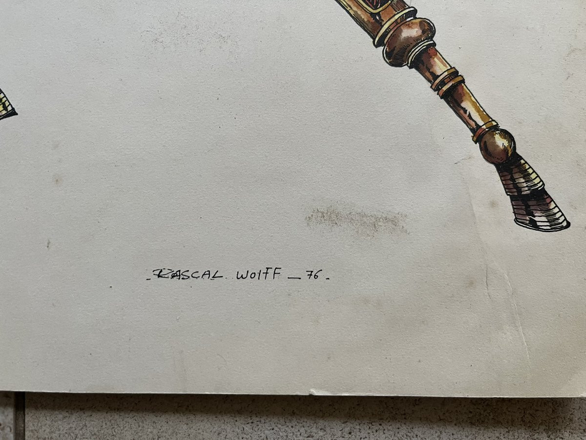 Large Original Drawing - Ink And Watercolor - Wolff Vehicles - Pilot - Steampunk - 1976-photo-3