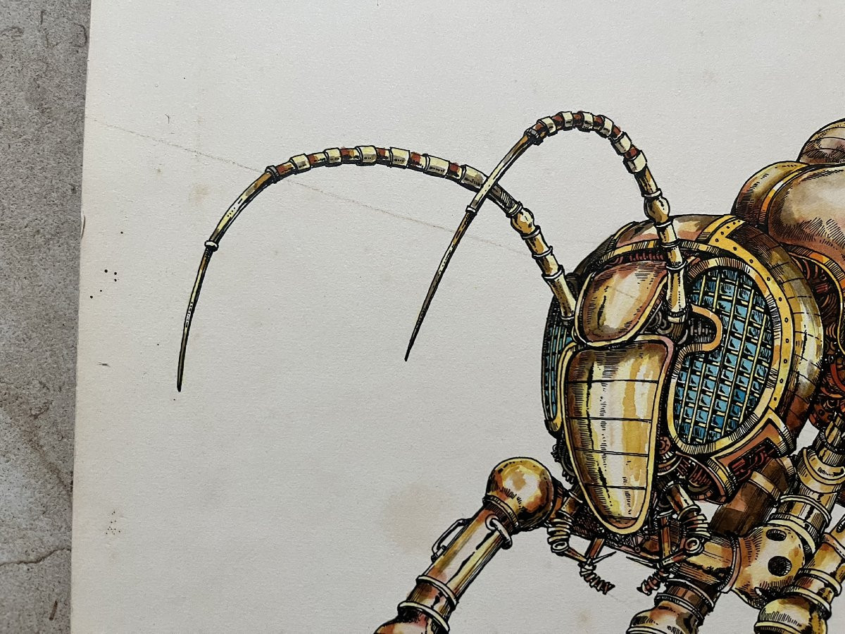 Large Original Drawing - Ink And Watercolor - Wolff Vehicles - Pilot - Steampunk - 1976-photo-4