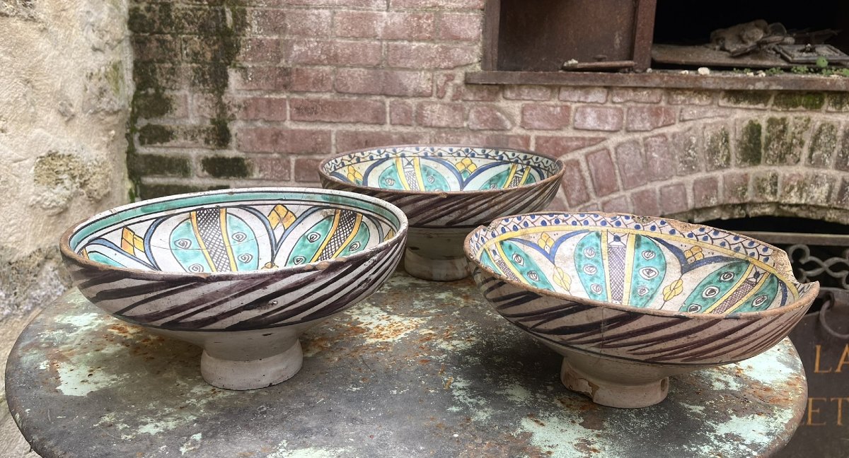 Lot de 3 anciennes Mokhfia XIXème - Terre Cuite - Fès-photo-2