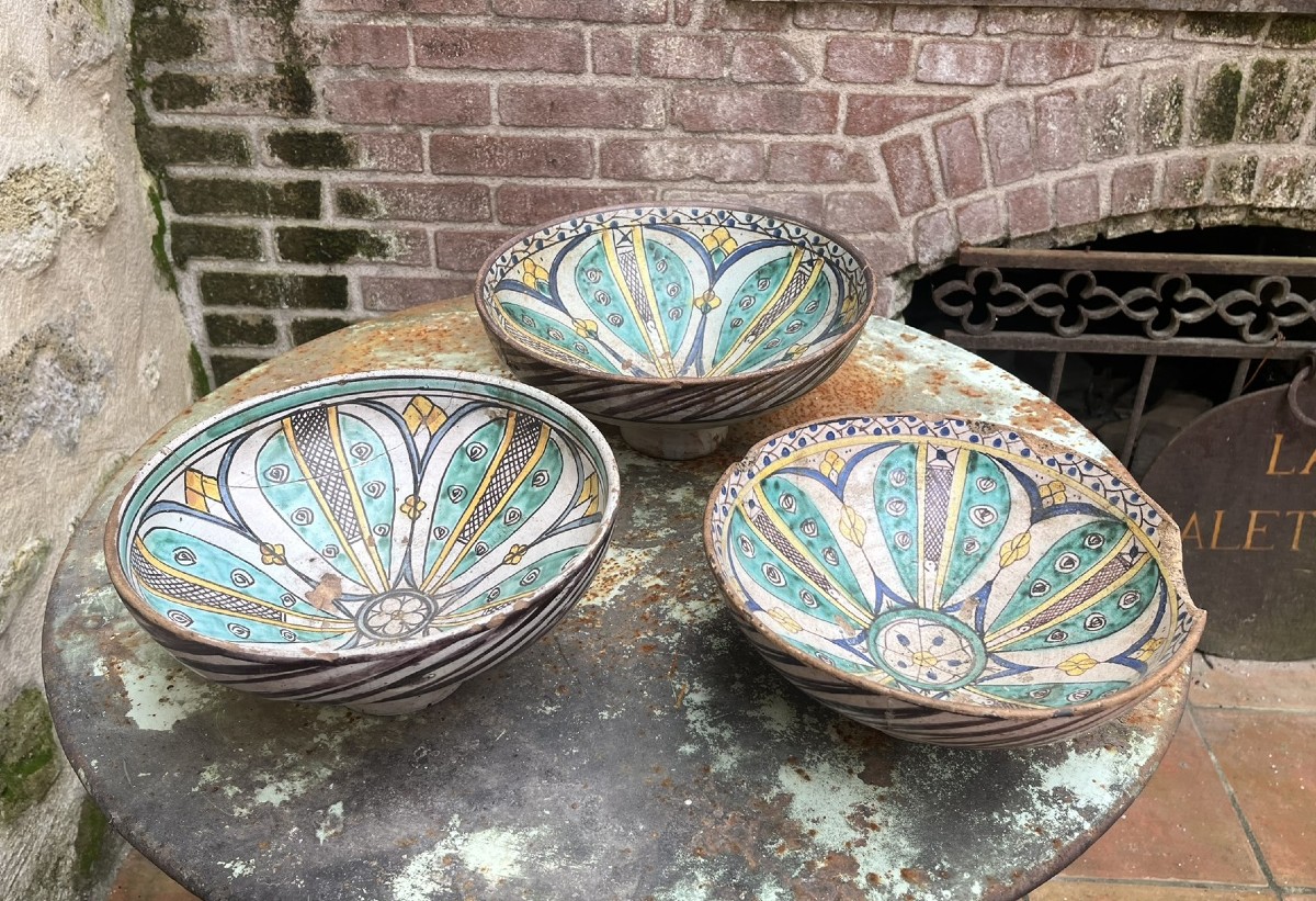 Lot de 3 anciennes Mokhfia XIXème - Terre Cuite - Fès