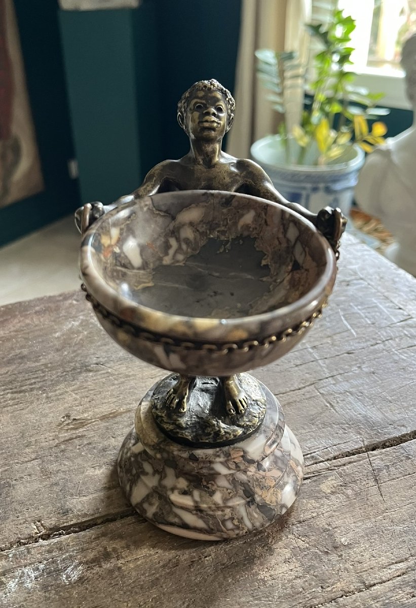 19th Century Blackamoor Bronze And Marble Sculpture - Cotton Carrier-photo-3