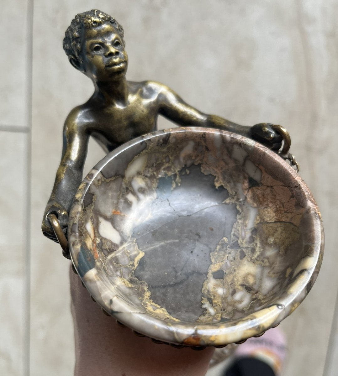 19th Century Blackamoor Bronze And Marble Sculpture - Cotton Carrier-photo-4