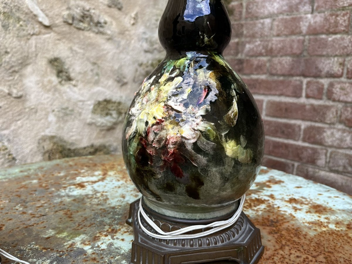 Impressionist Ceramics - Montigny-sur-loing - Pair Of Electrified Oil Lamps -photo-4