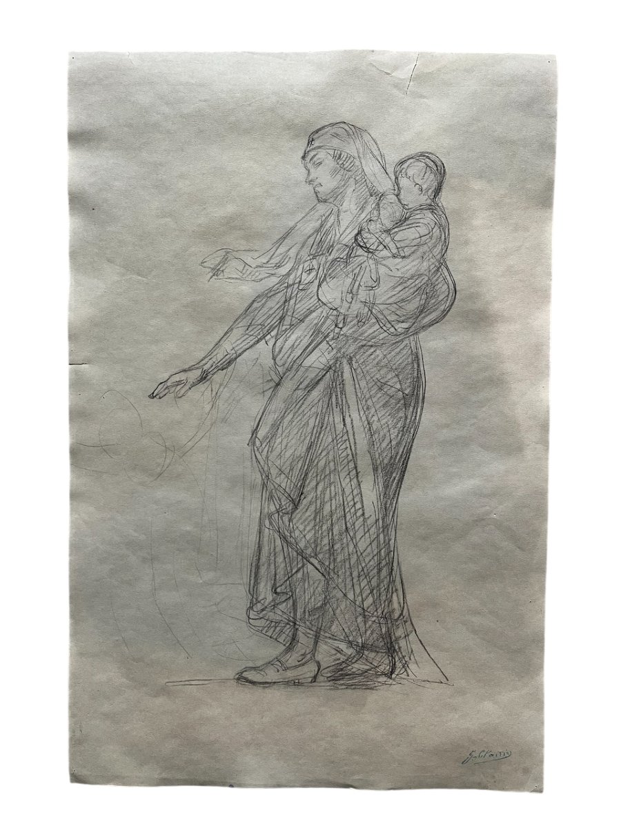 Georges CLAIRIN - Dessin à la Pierre Noire - Infirmière de guerre - Cachet d'atelier -photo-2
