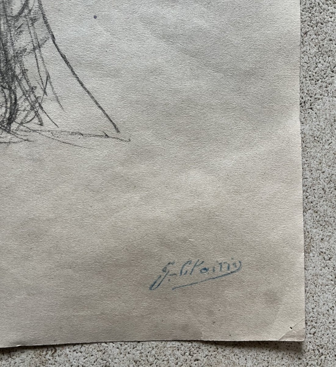 Georges CLAIRIN - Dessin à la Pierre Noire - Infirmière de guerre - Cachet d'atelier -photo-3