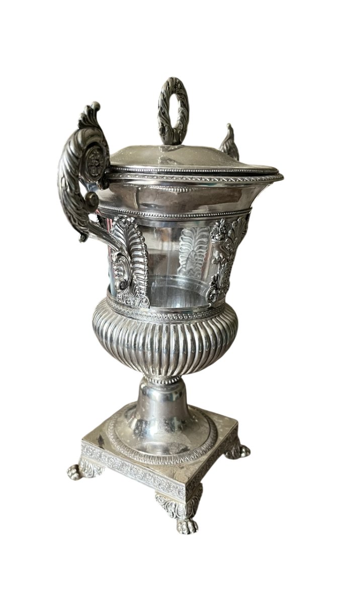 Drageoir en argent massif et verre soufflé d'époque Restauration - Poinçon Vieillard-photo-3