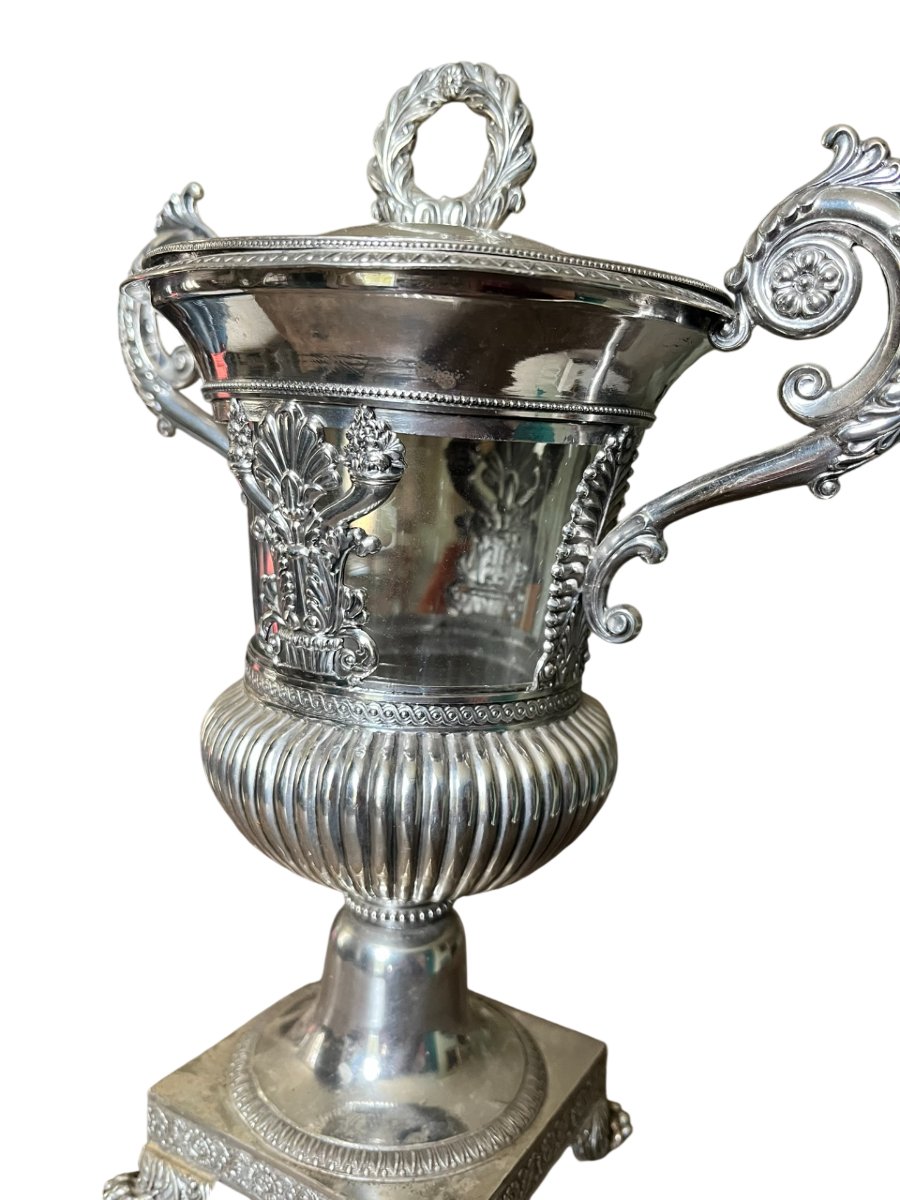 Drageoir en argent massif et verre soufflé d'époque Restauration - Poinçon Vieillard-photo-4