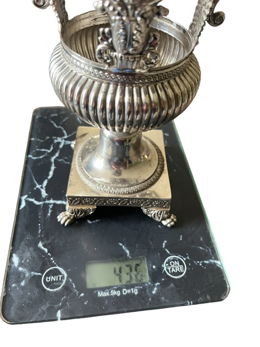 Drageoir en argent massif et verre soufflé d'époque Restauration - Poinçon Vieillard-photo-8