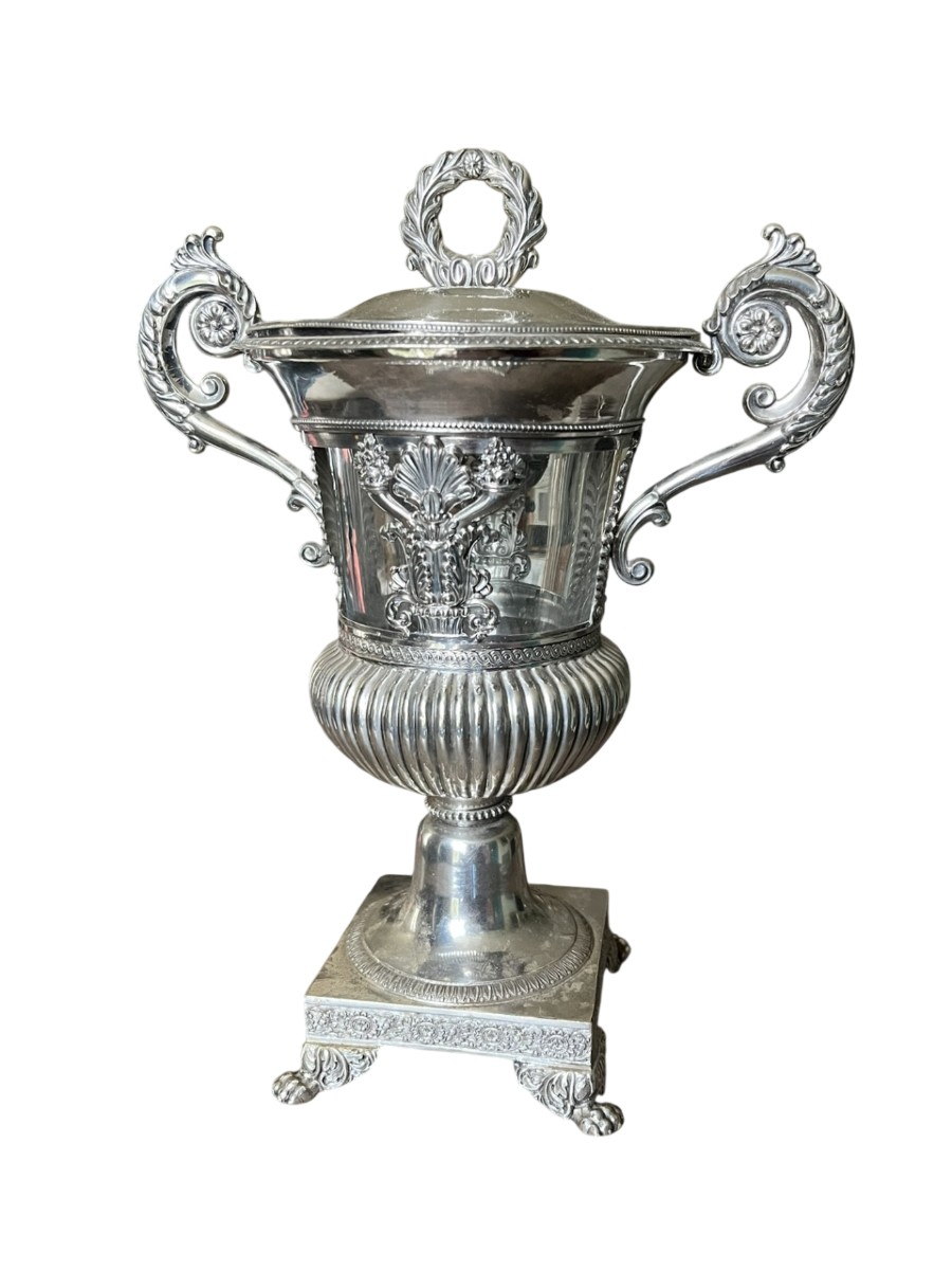 Drageoir en argent massif et verre soufflé d'époque Restauration - Poinçon Vieillard