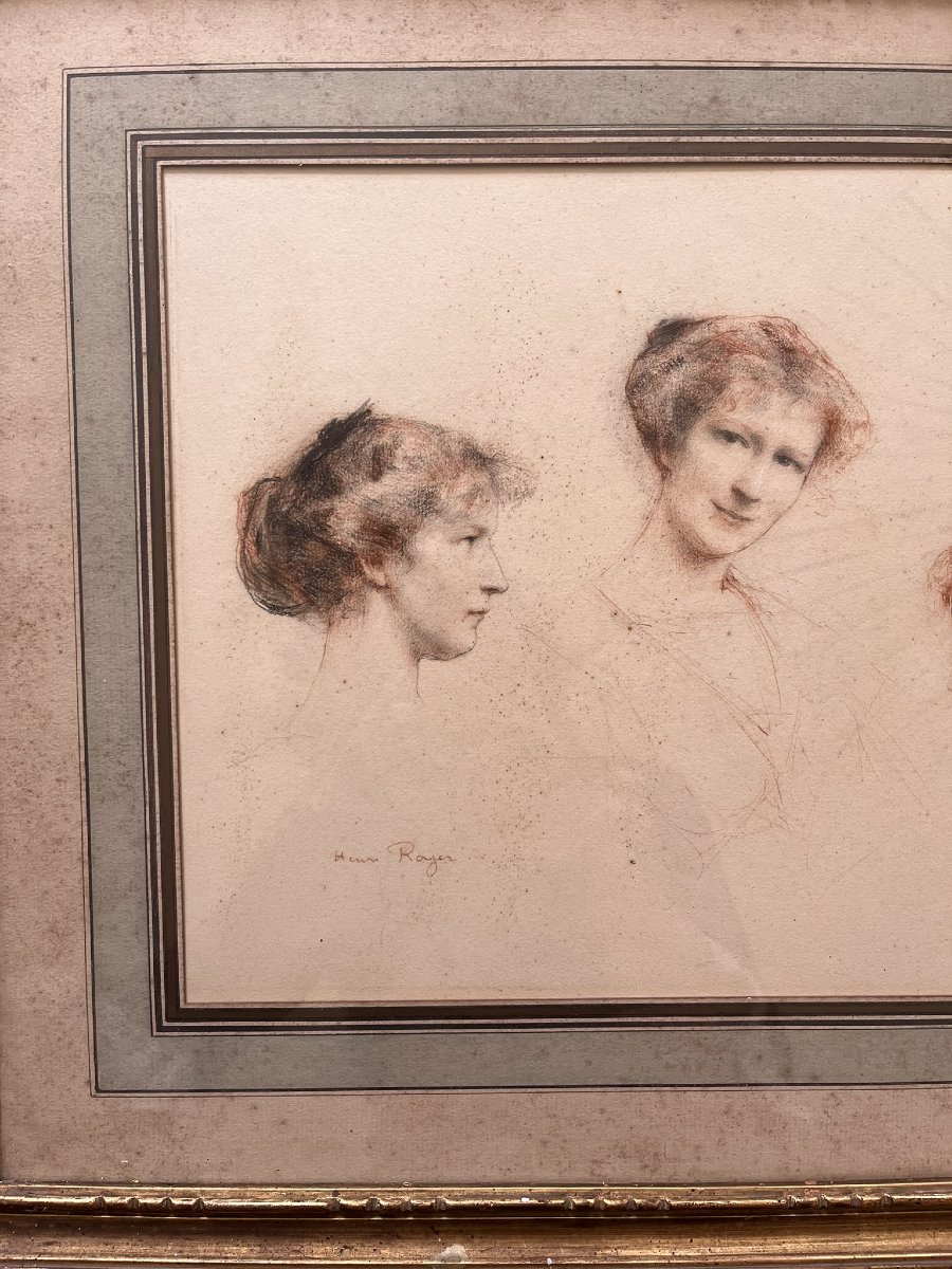Henri Royer - Red Chalk And Black Chalk Drawing - Portrait Of A Woman - Nancy School-photo-4