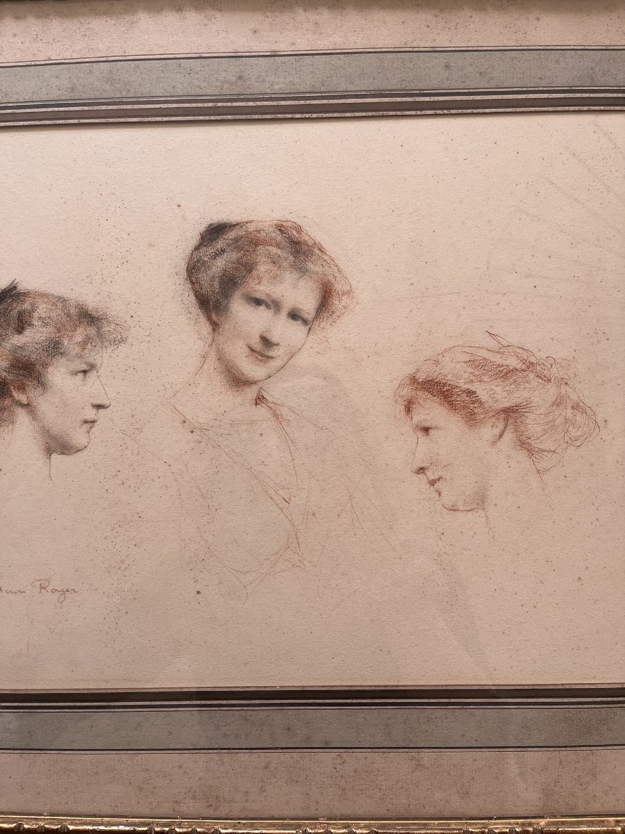 Henri Royer - Red Chalk And Black Chalk Drawing - Portrait Of A Woman - Nancy School-photo-1